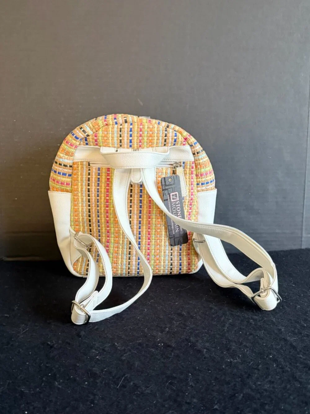 NWT Stone Mountain Multicolor Woven Straw Dome Handbag/Backpack